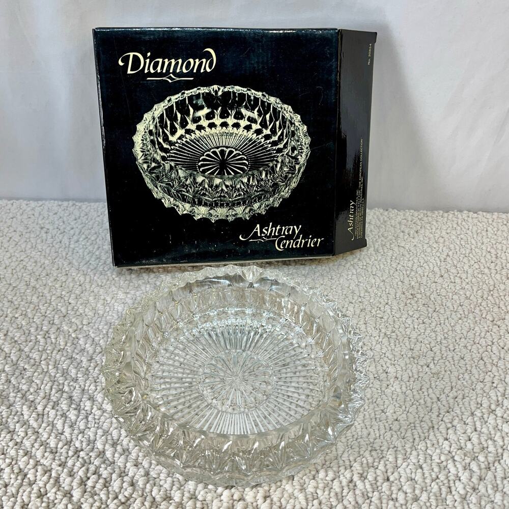 Clear Glass Ashtray Cendrier Italy NOS European Collection 7" Round VTG Boxed